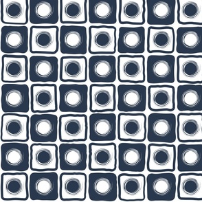 Large scale Navy blue and white checks and dots