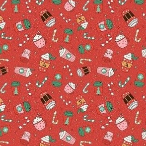 Small Scale Peppermint Mocha Christmas Coffee and Candy Canes on Retro Red