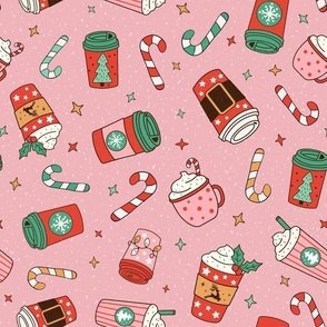 Large Scale Peppermint Mocha Christmas Coffee and Candy Canes on Pink