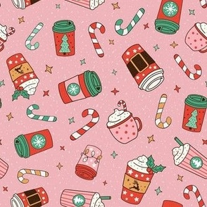 Medium Scale Peppermint Mocha Christmas Coffee and Candy Canes on Pink