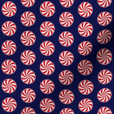 Red and White Peppermint Christmas Candy Swirls on Midnight Blue