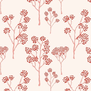 Early Spring Blossoms in Coral and Pink on Cream