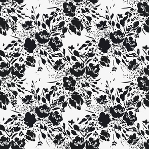 Simple Trellis Flowers Black and White Fabric, Black and white wallpaper, painted flowers