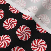 Red and White Peppermint Christmas Candy Swirls on Night Black