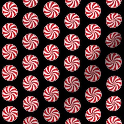 Red and White Peppermint Christmas Candy Swirls on Night Black