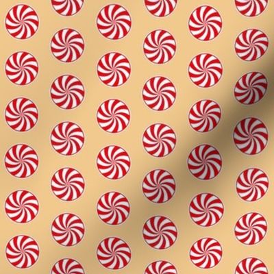 Red and White Peppermint Christmas Candy Swirls on Antique Gold