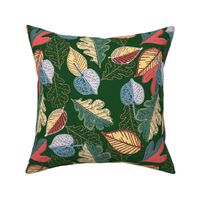 Fallen Leaves in Multicolor on Dark Green-01