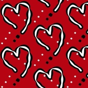 Red plaid white hearts - large