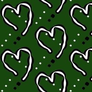 Green plaid white hearts -large