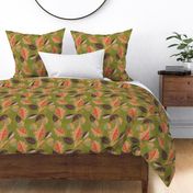 Fallen Leaves in Red and Maroon on Olive Green-01