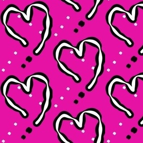 Bright pink plaid white hearts - large