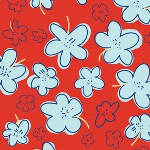 Floating Flowers in Blue and Red