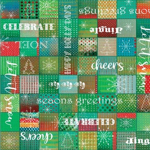 Holiday Dots Teal Red Green with Script & Snow 72 Unique Squares