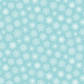 Small Scale Snowflake Background in Mint Teal Aqua Color