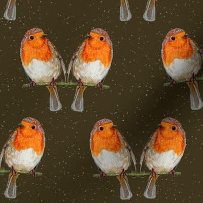 Christmas Robin and snowflakes on Green | Large Scale