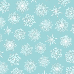 Large Scale Snowflake Background in Mint Teal Aqua Blue