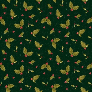 Christmas Holly and Berries on Dark Green | Small Scale
