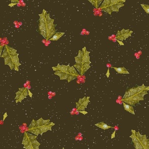 Christmas Holly and Berries on Green | Large Scale