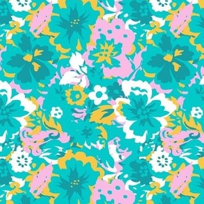 Retro Whimsy Floral Naive turquose shapes