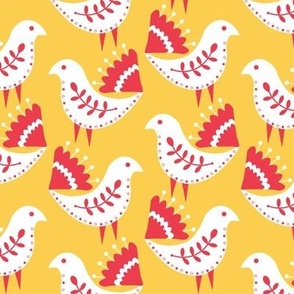 (Large) Scandinavian Birds - Yellow, red, white - Folk art birds