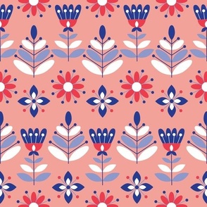 (Large) Scandinavian Flowers - Red White Blue - Independence day - 4th of July 