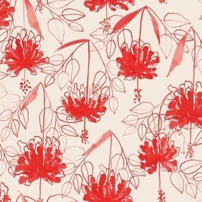 Hibiscus, tropical flower, red and beige