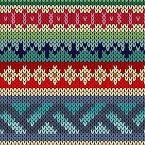 Five Fair Isle Bands Mostly in Blue Green and Red