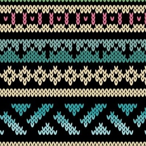 Five Fair Isle Bands Black Cream Turquoise Mostly