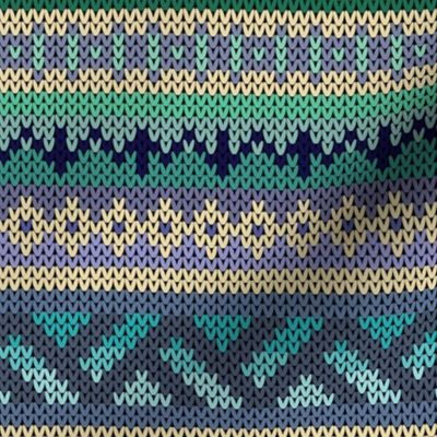 Five Fair Isle Bands in Blue Grays Mint Green and Turquoise