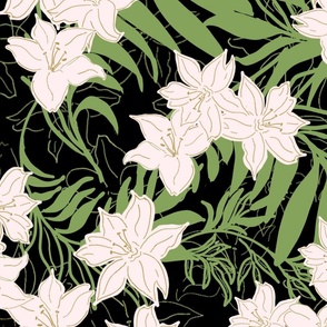 Retro Floral - White on Black