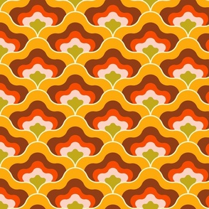 1970s Wavy Retro Floral Orange