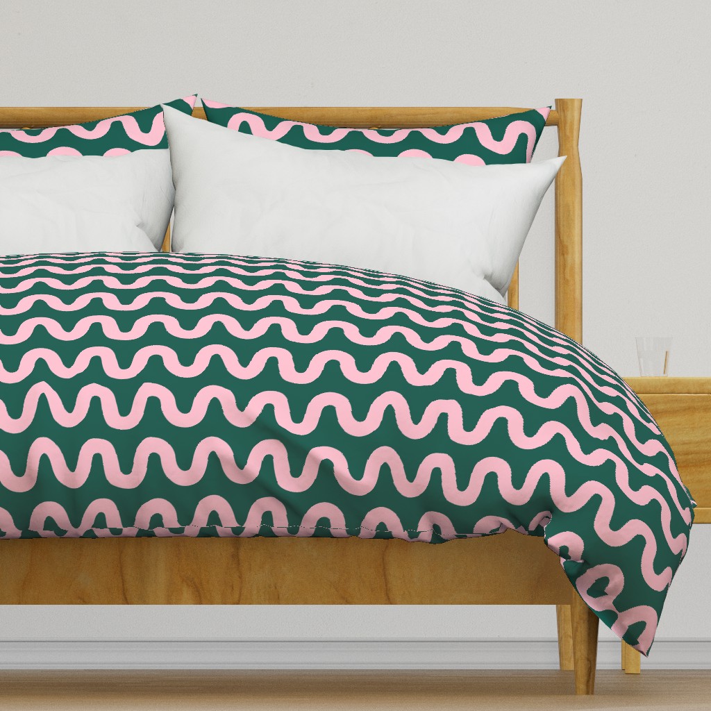  LARGE //  Wavy Lines - Candy Pink on Evergreen