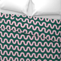  LARGE //  Wavy Lines - Candy Pink on Evergreen