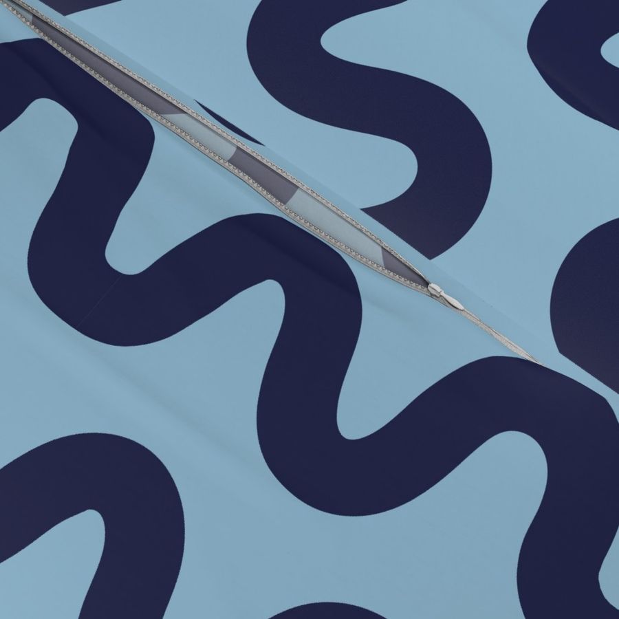 Wavy Lines - Dark Blue on Light Blue / LARGE