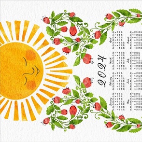 2024 Calendar Cute Sun and Red Flowers