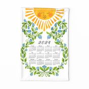 2024 Calendar Cute Sun and Blue Flowers