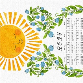 2024 Calendar Cute Sun and Blue Flowers