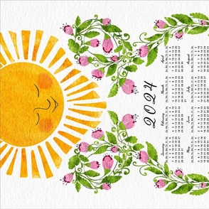 2024 Calendar Cute Sun and Pink Flowers