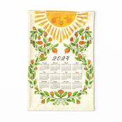 Retro 2024 Calendar Orange Flowers and Cute Sun