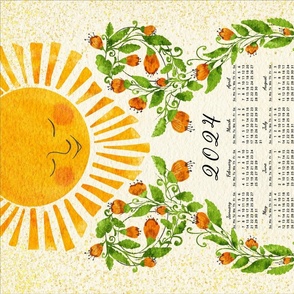 Retro 2024 Calendar Orange Flowers and Cute Sun