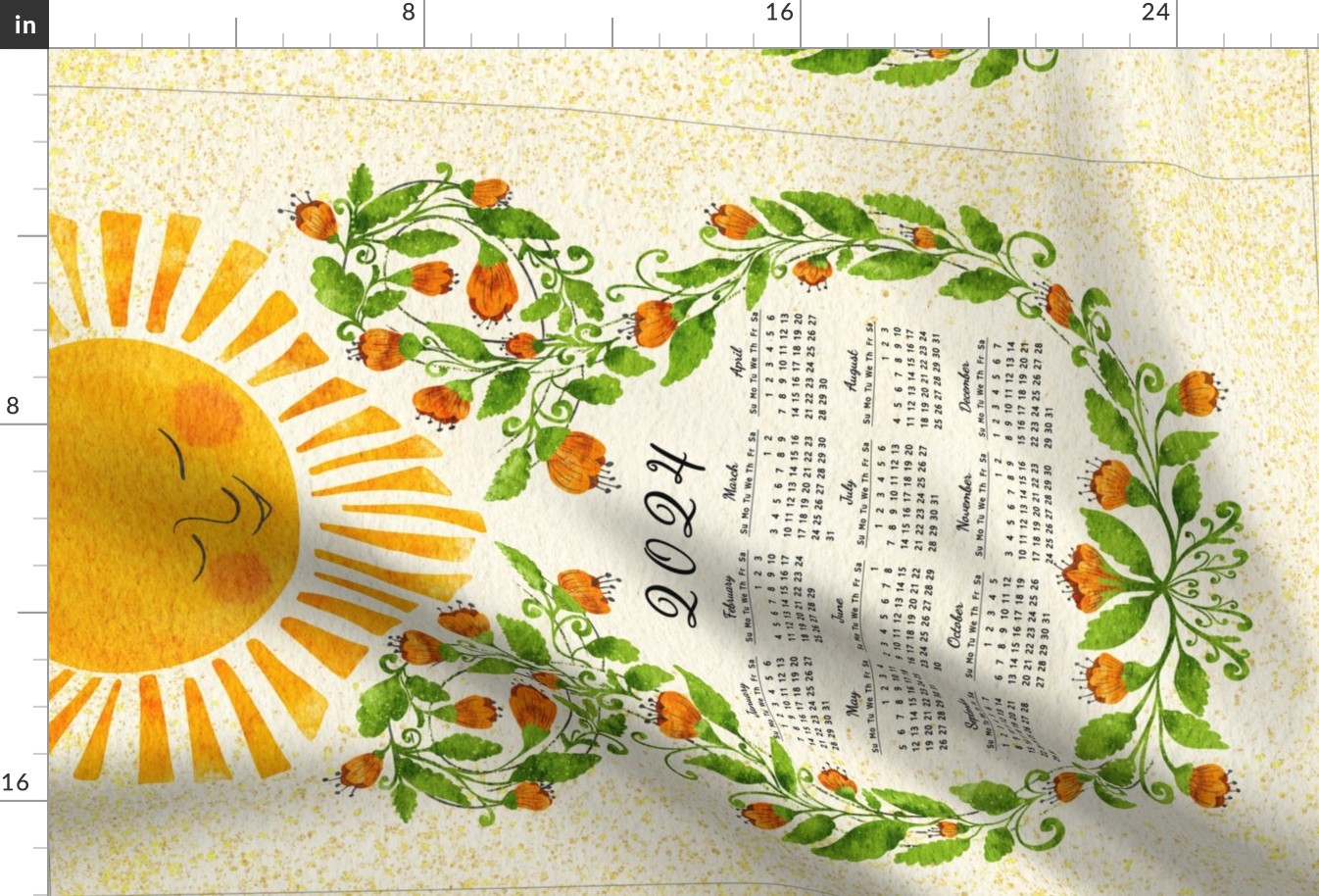 Retro 2024 Calendar Orange Flowers and Cute Sun