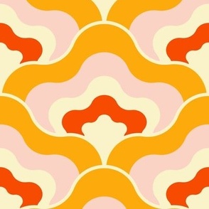 1970s Retro Geo Floral Pink & Orange