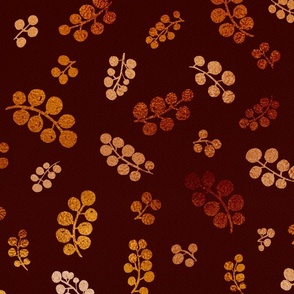 Gold&Copper Berries with Mottled Effect on Burgundy Red | Large Scale