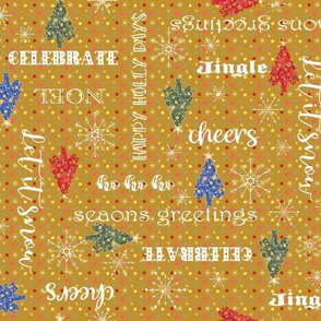 Golden Holiday Dots with Trees, Snow & Script