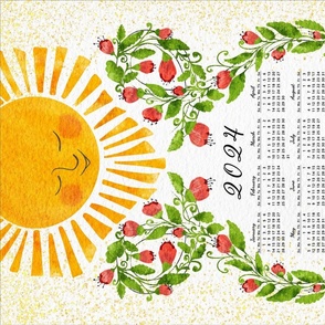 Cute Floral 2024 Calendar with Sun and Red Flowers