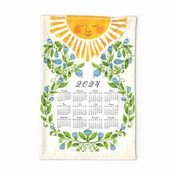 Cute Floral 2024 Calendar with Sun and Blue Flowers