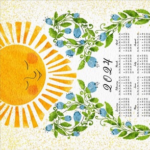 Cute Floral 2024 Calendar with Sun and Blue Flowers