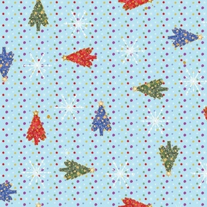 Blue Holiday Dots with Vertical/Horizontal Trees