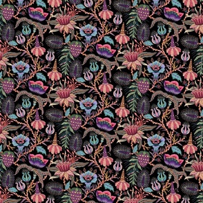 Otherworldly Botanicals - bright, quirky, large flowers and vines -black - medium