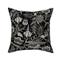 Otherworldly Botanicals - bright, quirky, large flowers and vines - selenium greyscale, black and white - large